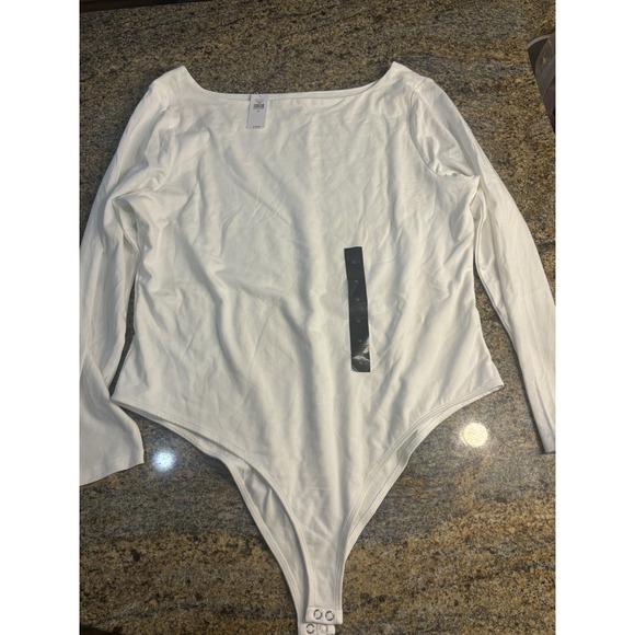 Banana Republic Tops - NWT Banana Republic‎ White Scoop Neck Thong Bodysuit Size XL Long Sleeve